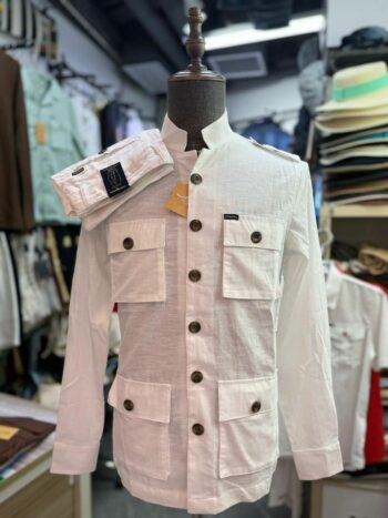 Veste Homme Blanche Col Mao – Élégance & Confort